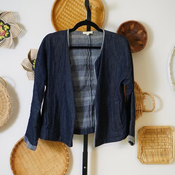 Eileen‎ Fisher Organic Cotton Open Front Denim Jacket Blue Womens Size XS - Picture 2 of 6